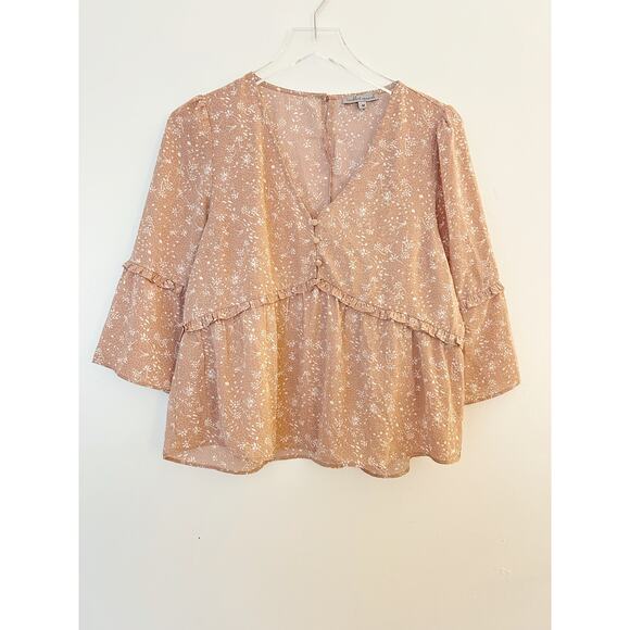 Wishlist Mauve Blush Ruffle Peplum Blouse Size Medium - Picture 1 of 9